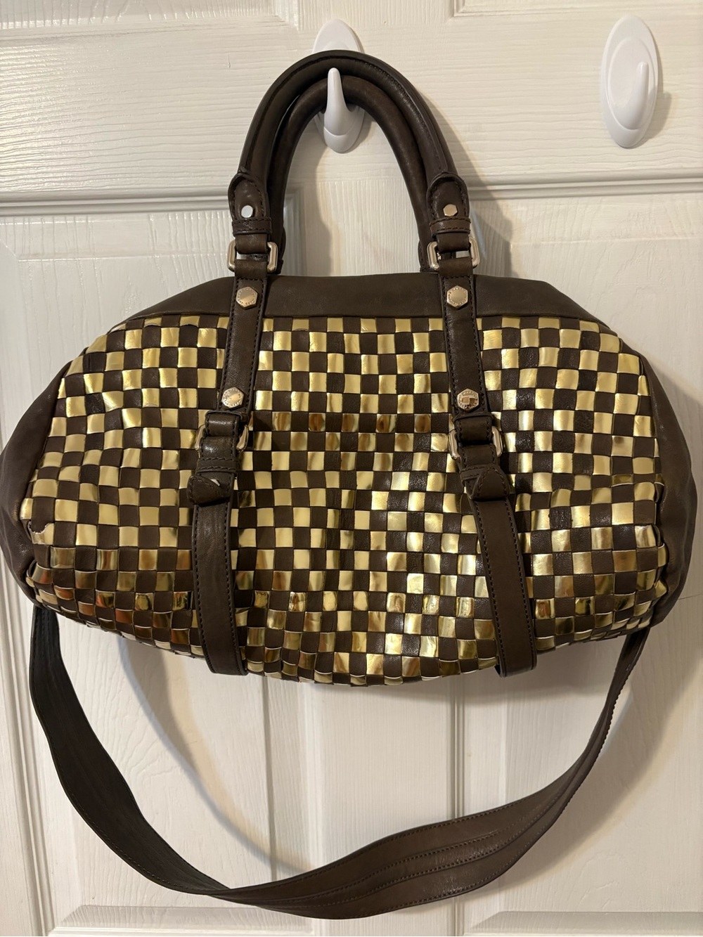 Marc by Marc Jacobs Brown and Gold Woven Satchel Leather Handbag